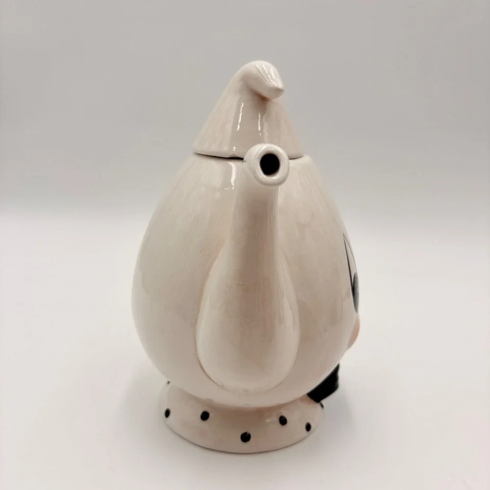 Johanna Parker Gus Ghost Clown Ceramic Teapot White Black Polka Dot Halloween